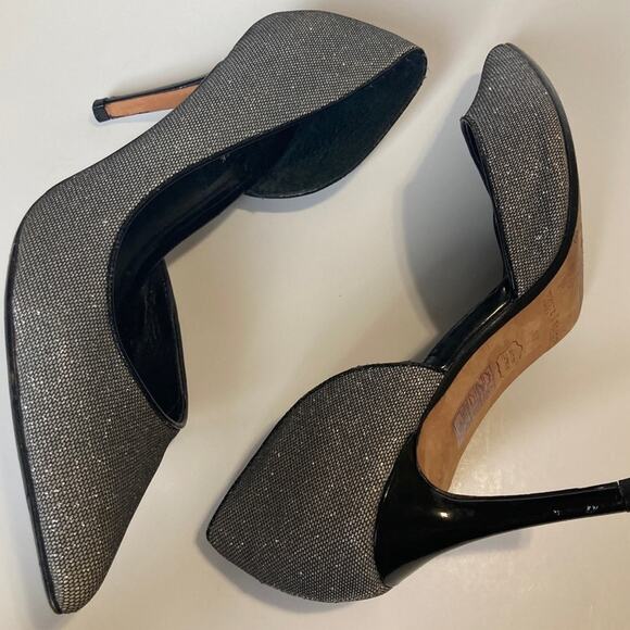 WHBM Ella Silver Glitter Pumps size US 7 D'Orsay Glitter Embossed Black Leather - Picture 4 of 7